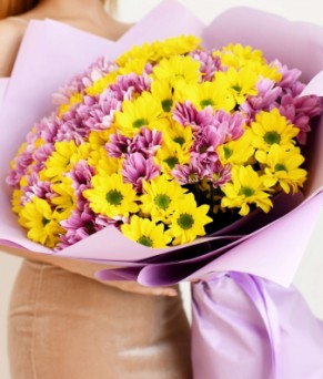 Букет Хризантемы жлто-розовый: фото. Мир цветов Киров